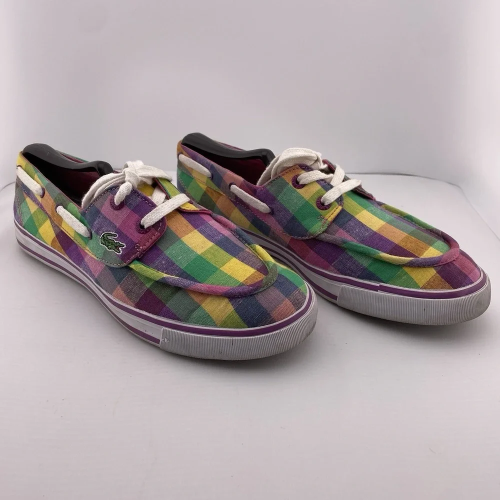 Lacoste Checkered Slip On Sneakers Shoes Plaid US Size 8 MSRP $150